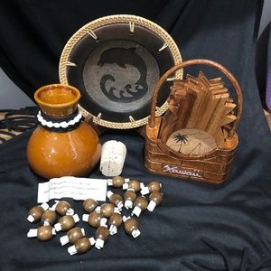Hawaiian souvenir decor handmade pottery and wooden coasters